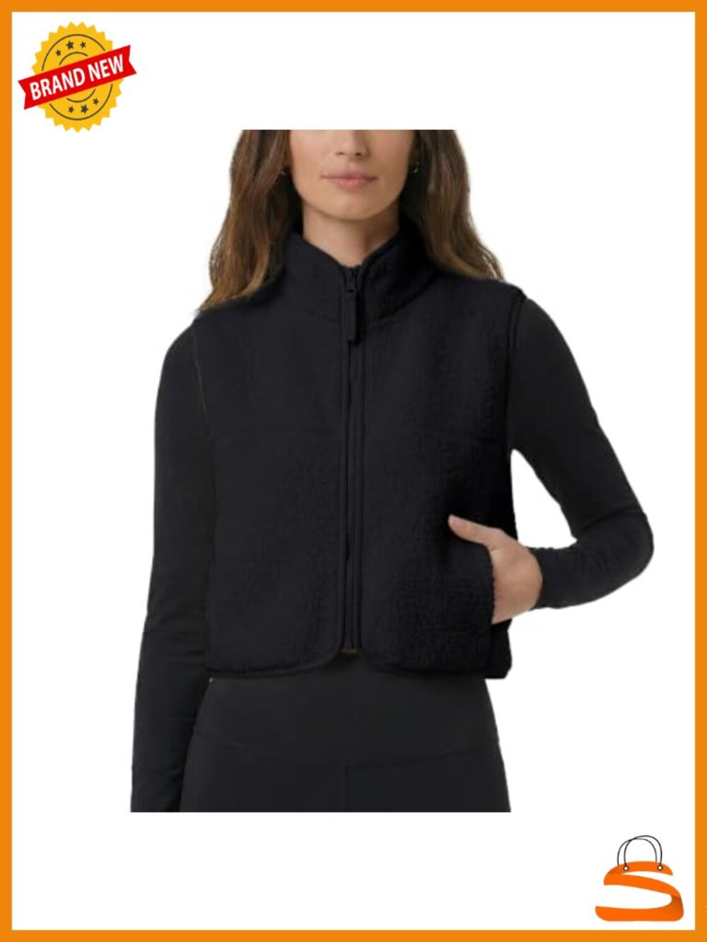 Sherpa Fleece Vest Fuzzy Zip Up Cropped Sleeveless Jacket with Pockets